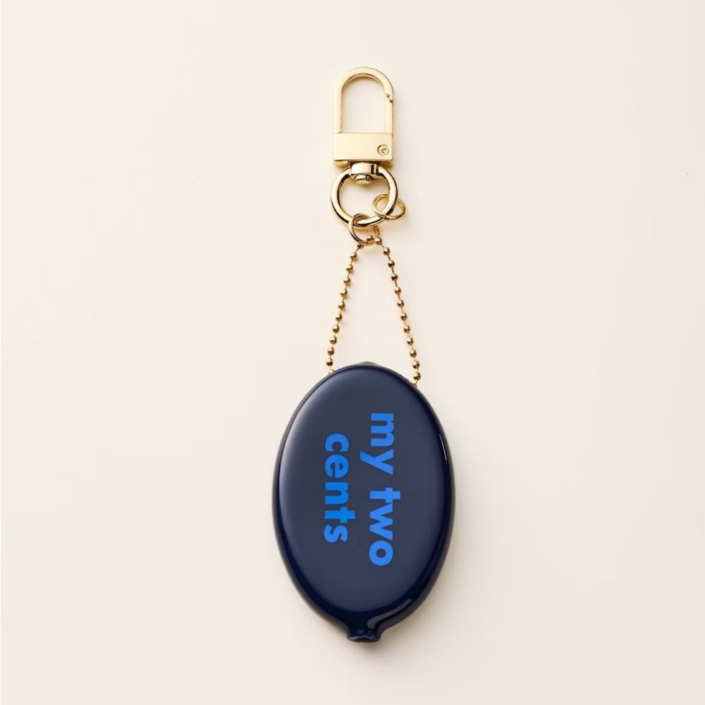 Kate Spade x Target My Two Cents Coin Purse Bag Charm Keychain Blue Gold NEW